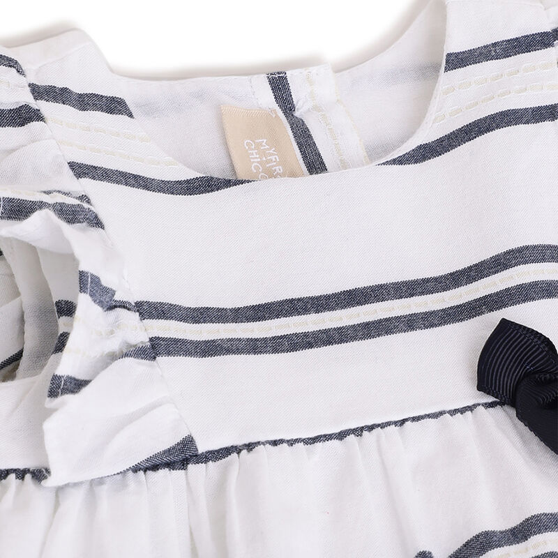 Girls White and Blue Embellished Short Sleeve Dress image number 2